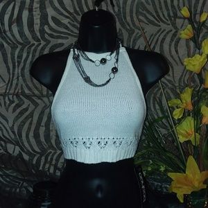 NWT Amazing Ivory Crochet Open Back Halter Top